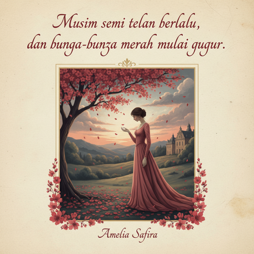 Musim semi telah berlalu, dan bunga-bunga merah mulai gugur.